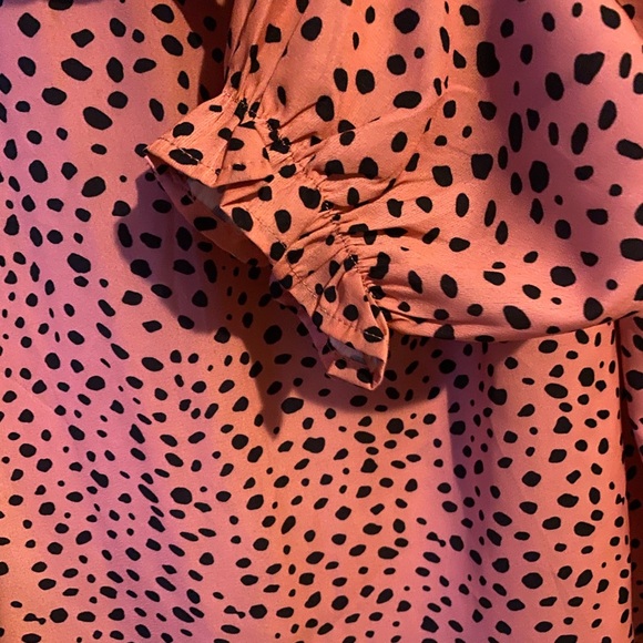 Large Dotted Womens Pink Long Sleeve Blouse Dress Top Shirt Pullover - Picture 3 of 6